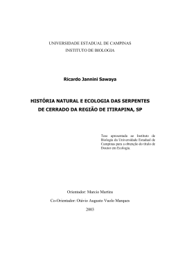 hist&oacute;ria natural e ecologia das serpentes de cerrado da regi&atilde;o