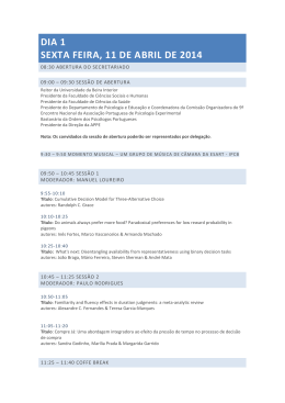 Programa - Associa&ccedil;&atilde;o Portuguesa de Psicologia Experimental