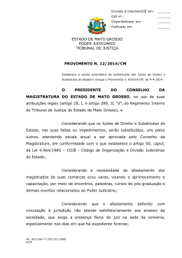 Provimento n&ordm; 012/2014/CM - Estabelece escala de substitui&ccedil;&atilde;o dos