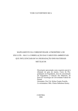 Mapeamento da corrosividade atmosf&eacute;rica de S&atilde;o Luis &ndash; MA