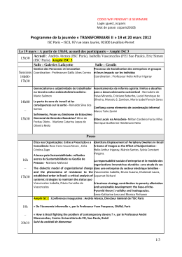 Programme de la journée « TRANSFORMARE II » 19 et 20 mars 2012
