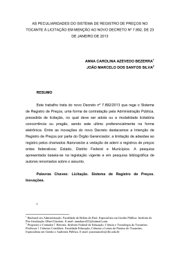 as peculiaridades do sistema de registro de pre&ccedil;os no tocante &agrave;