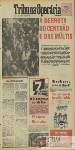 O 7~ Congresso na· reta final . expuls Há saída para a crise no Brasil?
