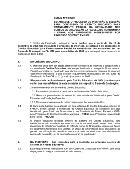 EDITAL - Benef&iacute;cio de Financiamento Estudantil