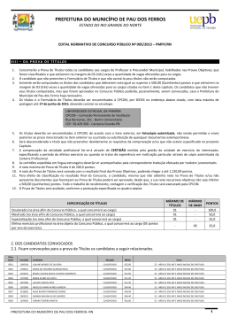 Edital de Convoca&ccedil;&atilde;o para Prova Titulos
