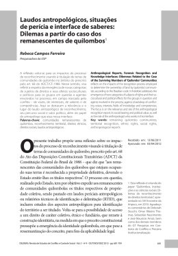 Laudos antropol&oacute;gicos, situa&ccedil;&otilde;es de per&iacute;cia e interface de saberes