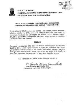 Edital n° 002/2015 para publicação dos candidatos classificados no