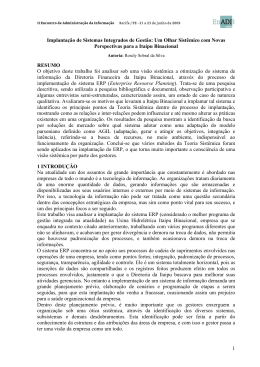 1 Implanta&ccedil;&atilde;o de Sistemas Integrados de Gest&atilde;o: Um Olhar