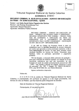 Ac&oacute;rd&atilde;o TRESC n. 30.997, de 29.7.2015, Relator Juiz Helio David