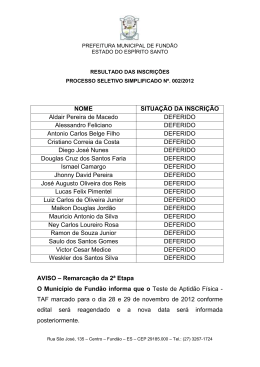 NOME SITUAÇÃO DA INSCRIÇÃO Aldair Pereira de Macedo