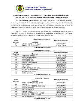 Homologacao Inscricoes - Prefeitura Municipal de Palma Sola