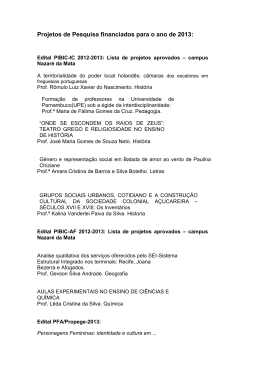 Projetos de Pesquisa financiados para o ano de 2013: