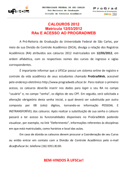 BEM-VINDOS À UFSCar! - Pró-Reitoria de Graduação UFSCar