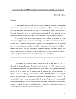 As condi&ccedil;&otilde;es de possibilidade da cl&iacute;nica psicanal&iacute;tica e os
