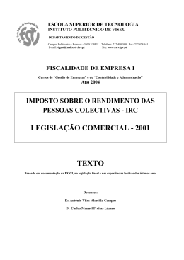 IRC Legisla&ccedil;&atilde;o Comercial - Escola Superior de Tecnologia