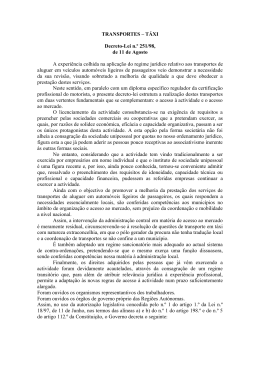 TRANSPORTES – TÁXI Decreto-Lei n.º 251/98, de