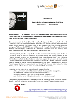 Paulo de Carvalho edita Duetos De Lisboa Novo disco a