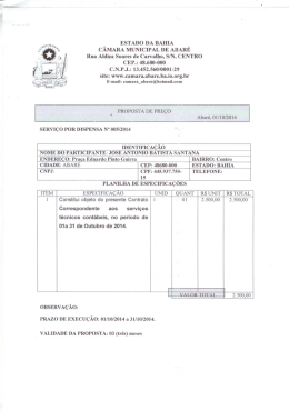 ESTADO DA BAHIA C&Acirc;MARA MUNICIPAL DE ABARE Rua Aldiza