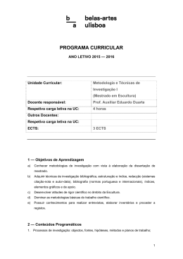 PROGRAMA CURRICULAR - Faculdade de Belas Artes de Lisboa