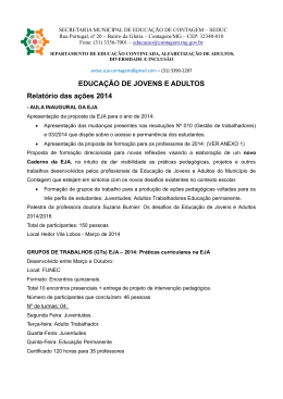 EDUCA&Ccedil;&Atilde;O DE JOVENS E ADULTOS Relat&oacute;rio das a&ccedil;&otilde;es 2014