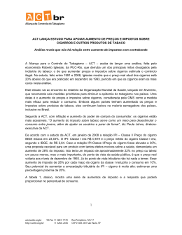 An&aacute;lise da situa&ccedil;&atilde;o atual em mat&eacute;ria de pre&ccedil;o e impostos de cig
