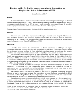 Direito &agrave; sa&uacute;de: Os desafios postos a participa&ccedil;&atilde;o democr&aacute;tica no