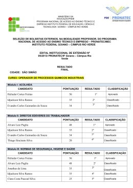 Helieder Cortes Freitas 56 1&ordm; Idjackson Silva Ramos 35 2&ordm; Evandro