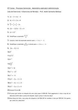 Matemática Aplicada à Administração Lista de Exercícios 1