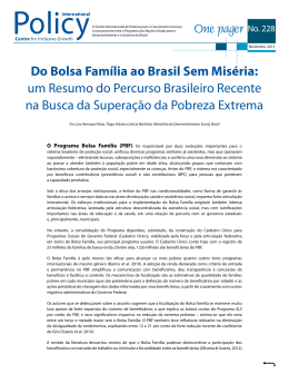 Do Bolsa Família ao Brasil Sem Miséria: um Resumo do Percurso