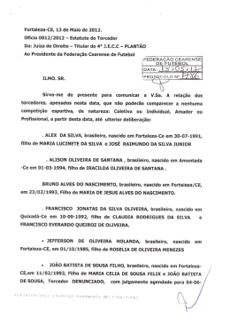 Fortaleza-CE, 13 de Maio de 2012. Ofício 0012/2012