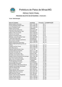 Resultado 01/2013 - Prefeitura Municipal de Patos de Minas