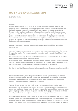 Sobre a experi&ecirc;ncia tranSferencial