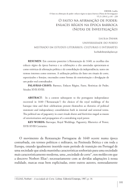 enlaces r&eacute;gios na &eacute;poca barroca (Notas de Investiga&ccedil;&atilde;o)