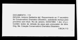 [SOUSA, Antonio Saldanha de]. Requerimento ao 1° secretario