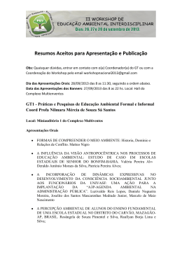 Resumos Aceitos para Apresenta&ccedil;&atilde;o e Publica&ccedil;&atilde;o