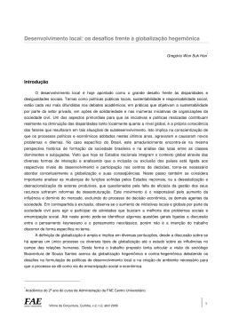 Desenvolvimento local: os desafios frente &agrave; globaliza&ccedil;&atilde;o