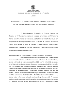 an&aacute;lise dos recursos de inscri&ccedil;&atilde;o preliminar
