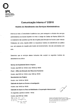 Horário de Atendimento dos Serviços Administrativos