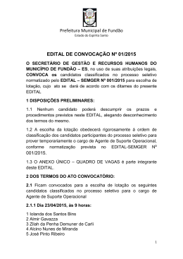 Prefeitura Municipal de Fundão EDITAL DE CONVOCAÇÃO Nº 01