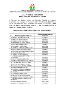 SEMAST/PMM Resultado dos Recursos 1&ordf; Fase