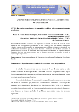 APRENDO PORQUE VIVENCIO: UMA EXPERI&Ecirc;NCIA COM