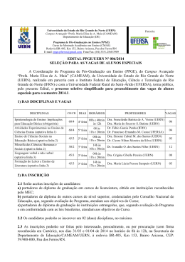 Sele&ccedil;&atilde;o para as Vagas de Alunos Especiais Semestre 2014.1