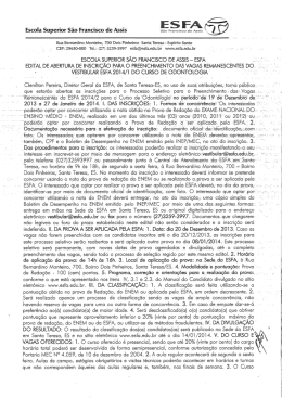 Edital Vagas Remanescentes Vestibular Esfa 2014/1 do Curso