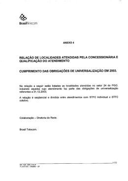 Relação de Localidades atendidas pela