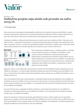 Ind&uacute;stria projeta soja ainda sob press&atilde;o na safra 2015/16