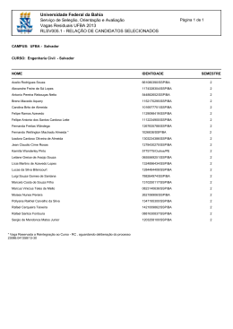 Engenharia Civil - Vagas Residuais- UFBA
