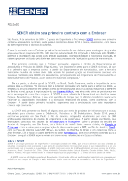SENER obtém seu primeiro contrato com a Embraer