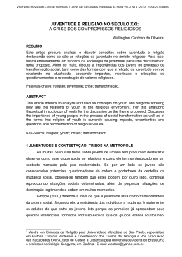 JUVENTUDE E RELIGI&Atilde;O NO S&Eacute;CULO XXI: A