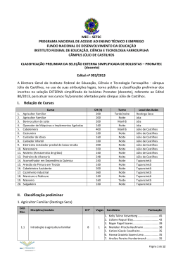 Edital nº 093 - Classificação preliminar Seleção Externa PRONATEC