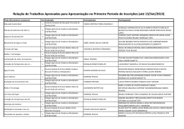 Rela&ccedil;&atilde;o de Trabalhos Aprovados para Apresenta&ccedil;&atilde;o no Primeiro
